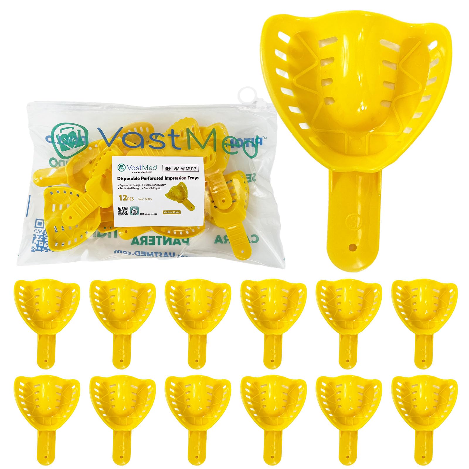 12 PCs Dental Grade Disposable Perforated Dental #3 Medium Upper Impression Trays by VASTMED | Plastic Materials Teeth Holder Dental Central Supply for Oral Tools