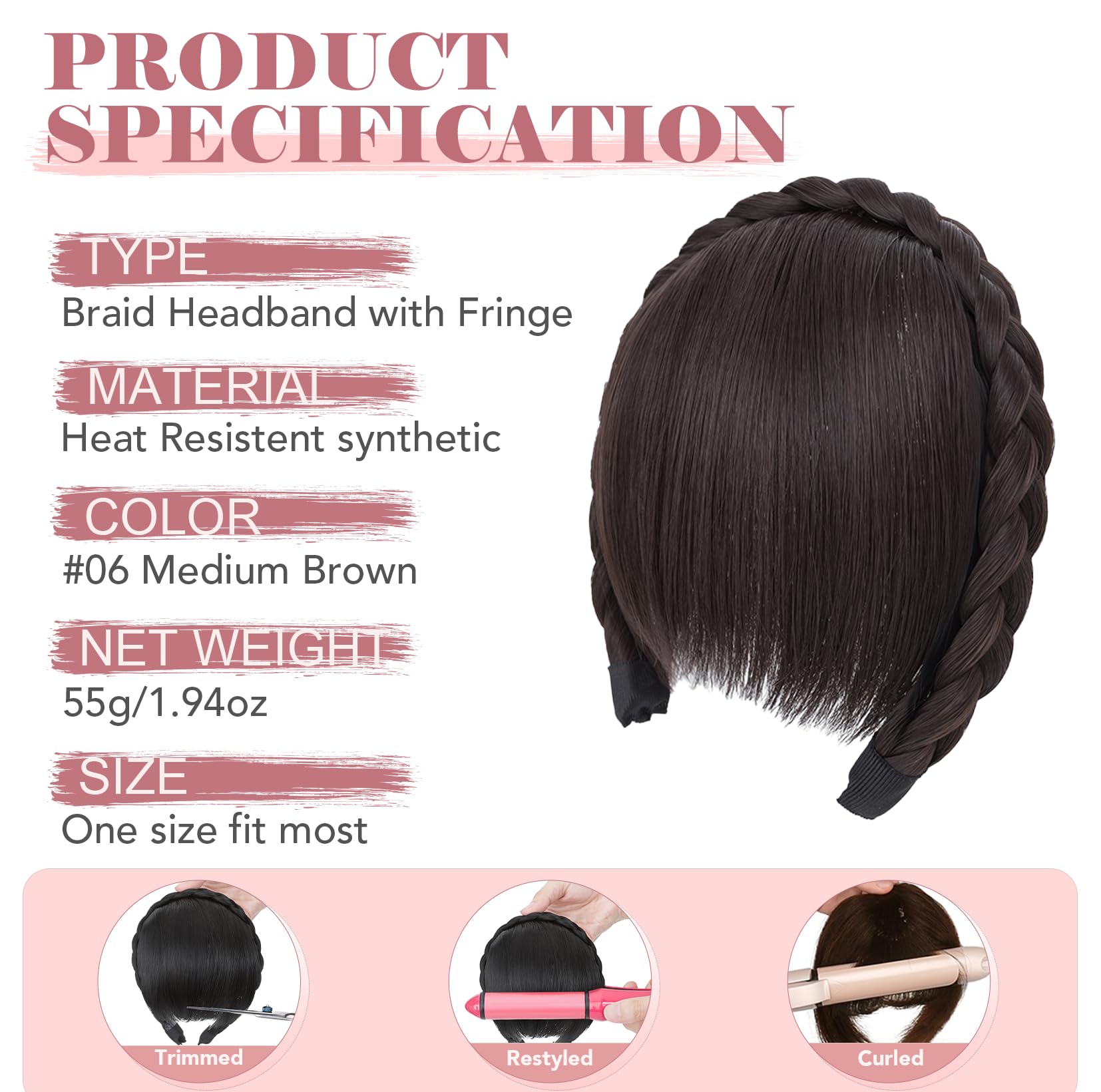S-noilite Headband with Bangs, Front Hair Bangs Wigs Headband - Image 2