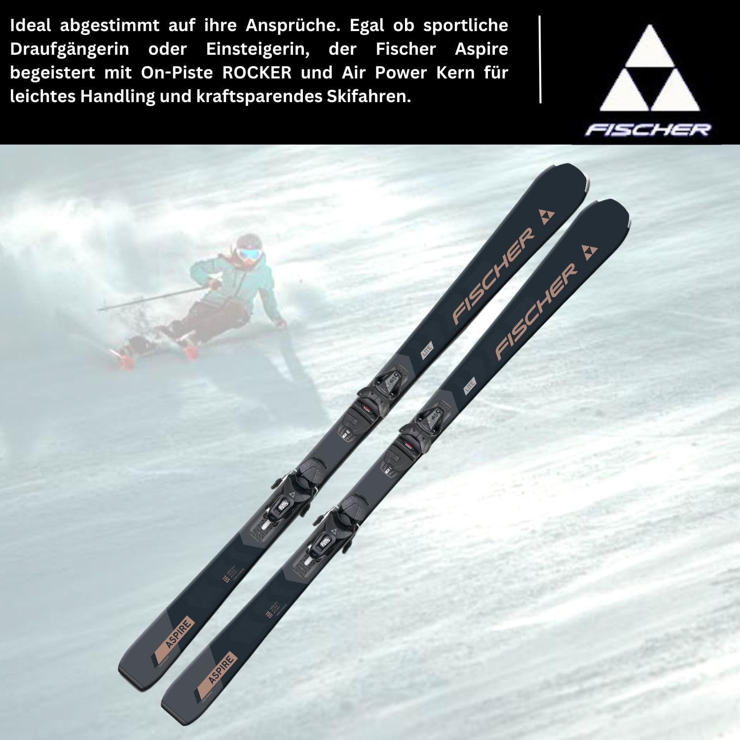 Fischer Aspire SLR Damen Carving Alpinski On-Piste-Rocker mit Bindung RS9 SLR Z3-9 Modell 2024 Offroad Ski für Anfänger bis Fortgeschrittene