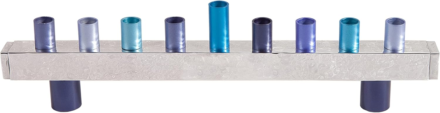 Yair Emanuel Anodized and Hammered Strip Menorah - Blue