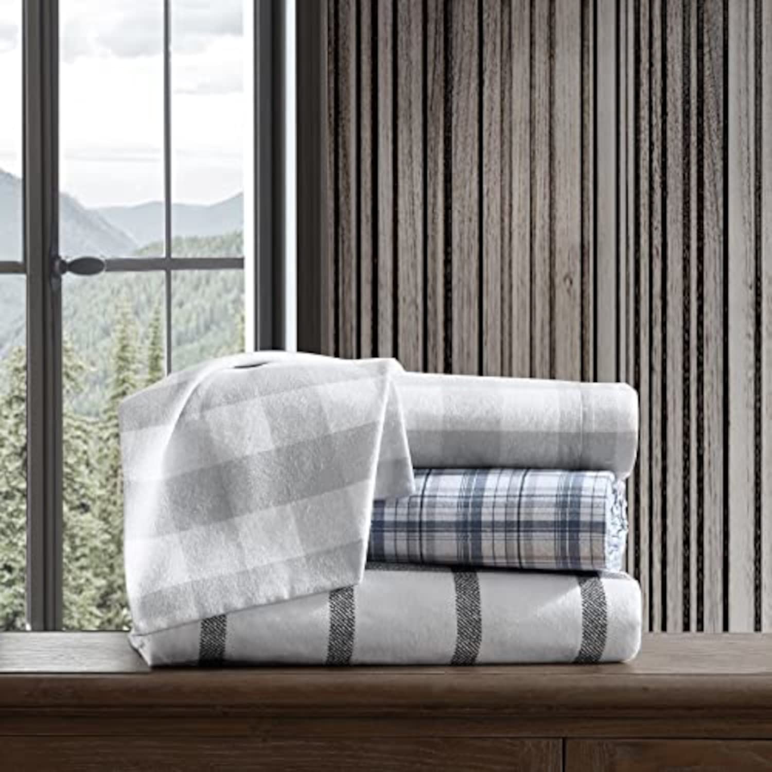 Eddie Bauer - Set di biancheria da letto in flanella di cotone, spazzolato per una maggiore morbidezza, accogliente decorazione per la casa (Bunkhouse Plaid, Queen)