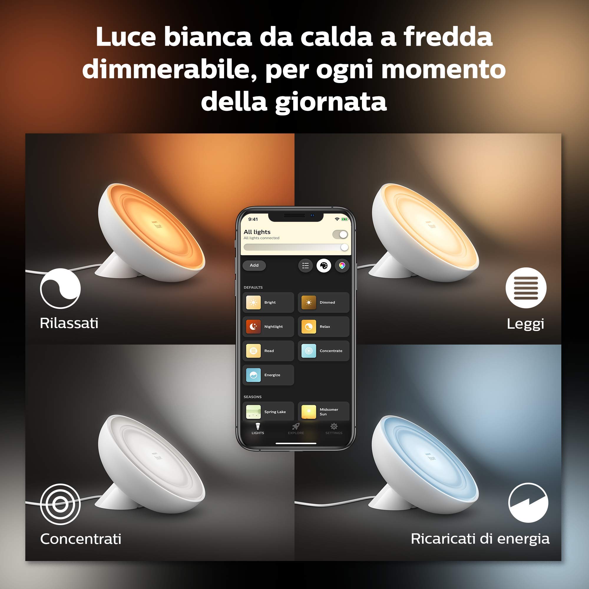 Philips Hue Lampada Da Tavolo Smart Con Bluetooth, Nero, 1 Unità, Confezione Da 1