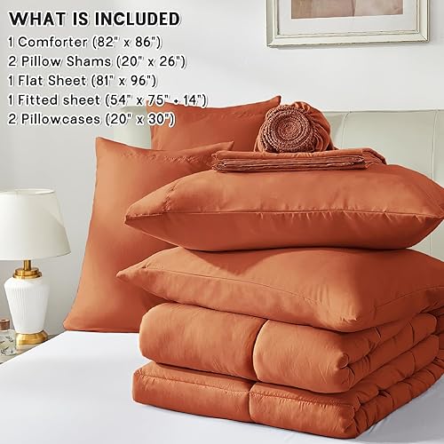 Miniatura 7 de Anluoer - Juego de cama tamaño Full en una bolsa, 7 piezas, juego de edredón color naranja quemado con sábanas, juego de ropa de cama para todas las