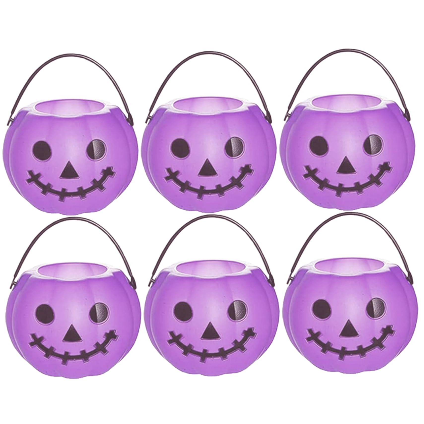 Pesoncarl 6Pcs Halloween Pumpkin Bucket Devil Smile Pumpkin Candy Bucket Plastic Halloween Candy Holder with Handle Trick or Treats for Decorations, Style 2, Creepy