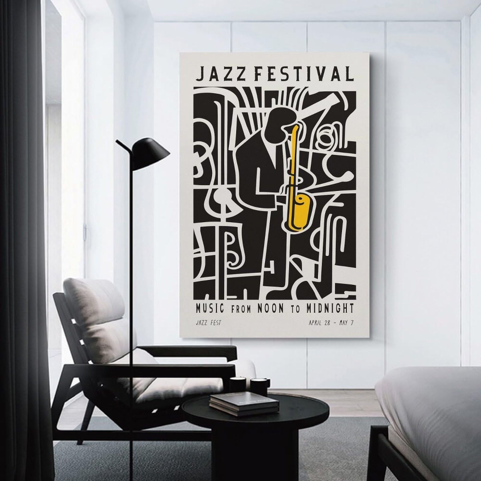 Junmoney Black And White Jazz Fest Canvas Wall Art, 12x18inch(30x45cm), for Bedroom, Guest Room Or Reading Nook, Decorative Wall Art for Cosy Rooms