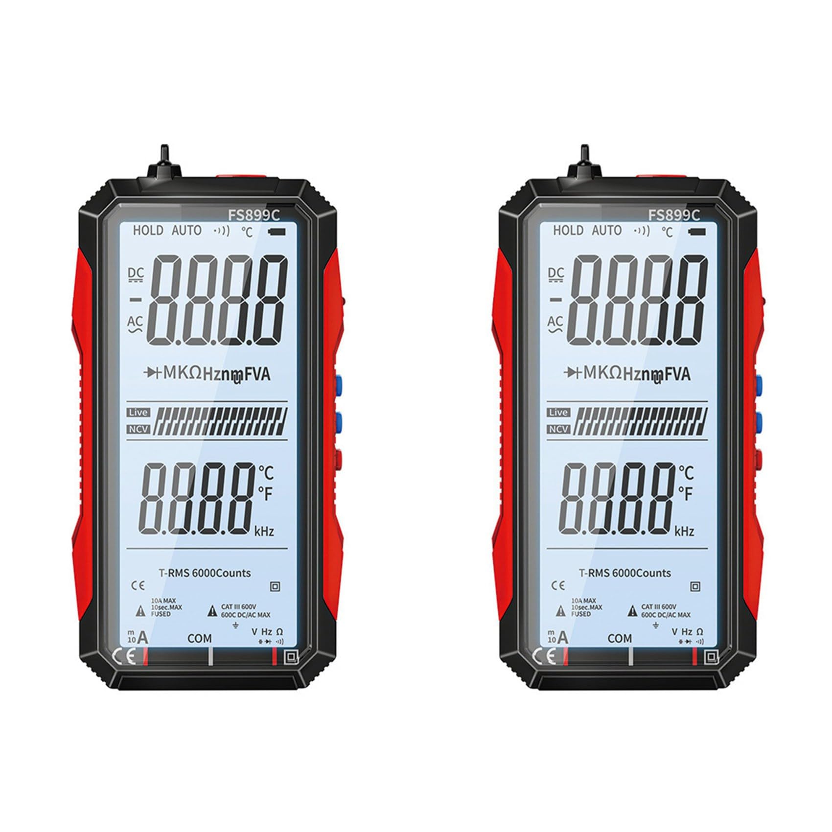 Jnchdghwa 2X Digital Multimeter 6000 Counts True Ammeter Voltmeter Auto Temperature Ohm Hz Capacitance Diode NCV Meter