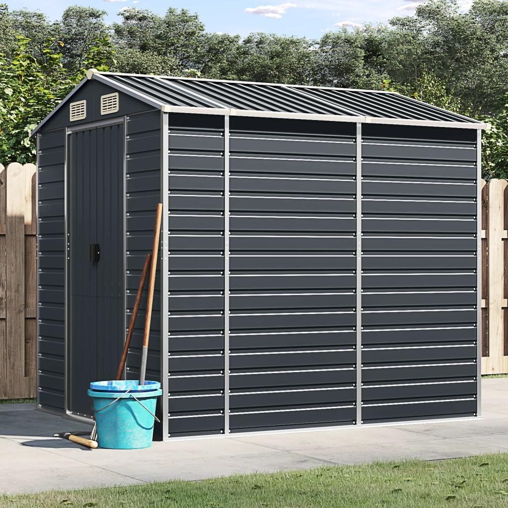Gerätehaus Geräteschuppen Gartenhaus Garten Schuppen Metallgerätehaus Wetterfester Gartenschuppen für Fahrrad & Gartengeräte Anthrazit 191x215x198 cm Verzinkter Stahl