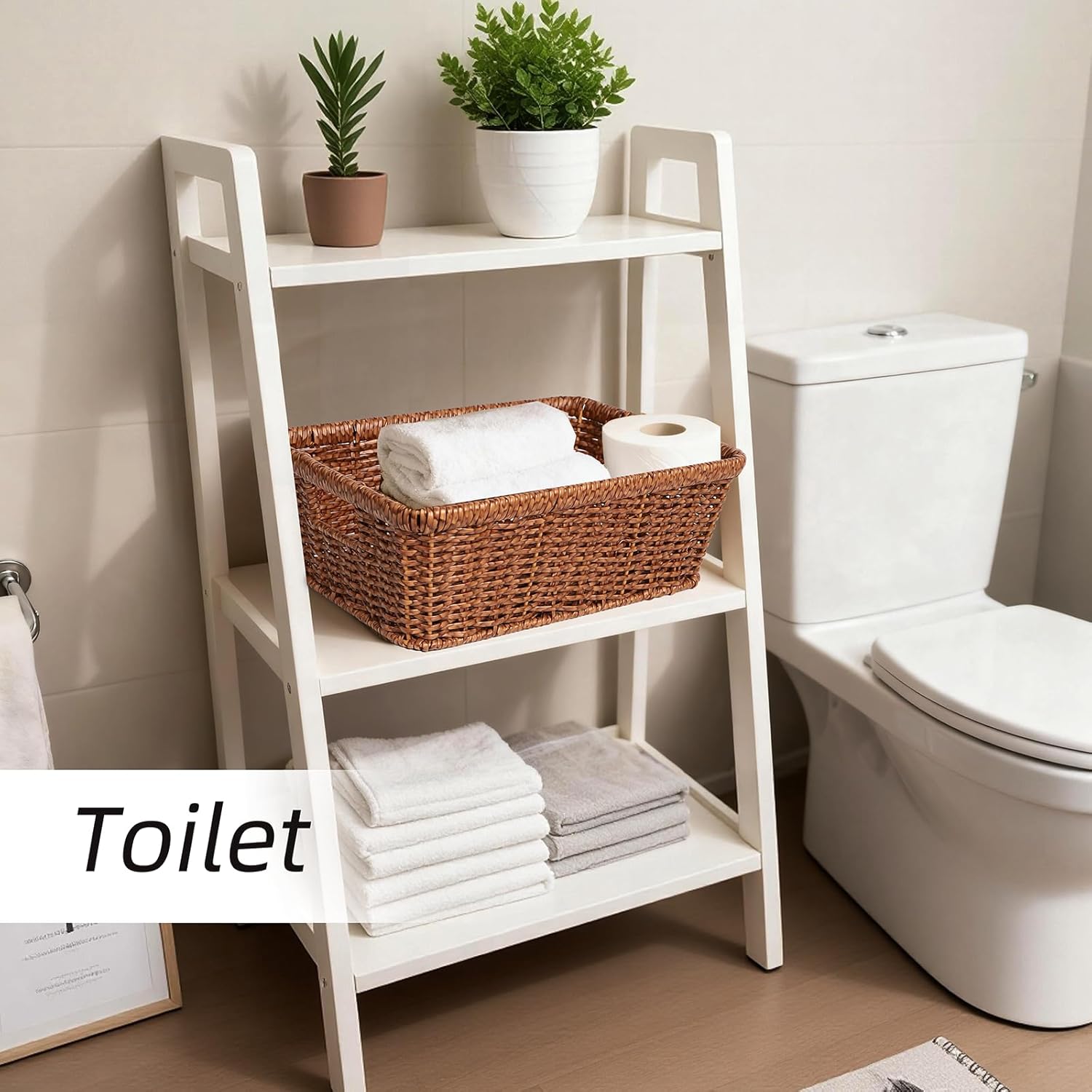 Wicker Storage Basket Water-resistant:Storage Basket with Built-in Handles,Rectangle Basket for Shelf, Brown, 2-Pack