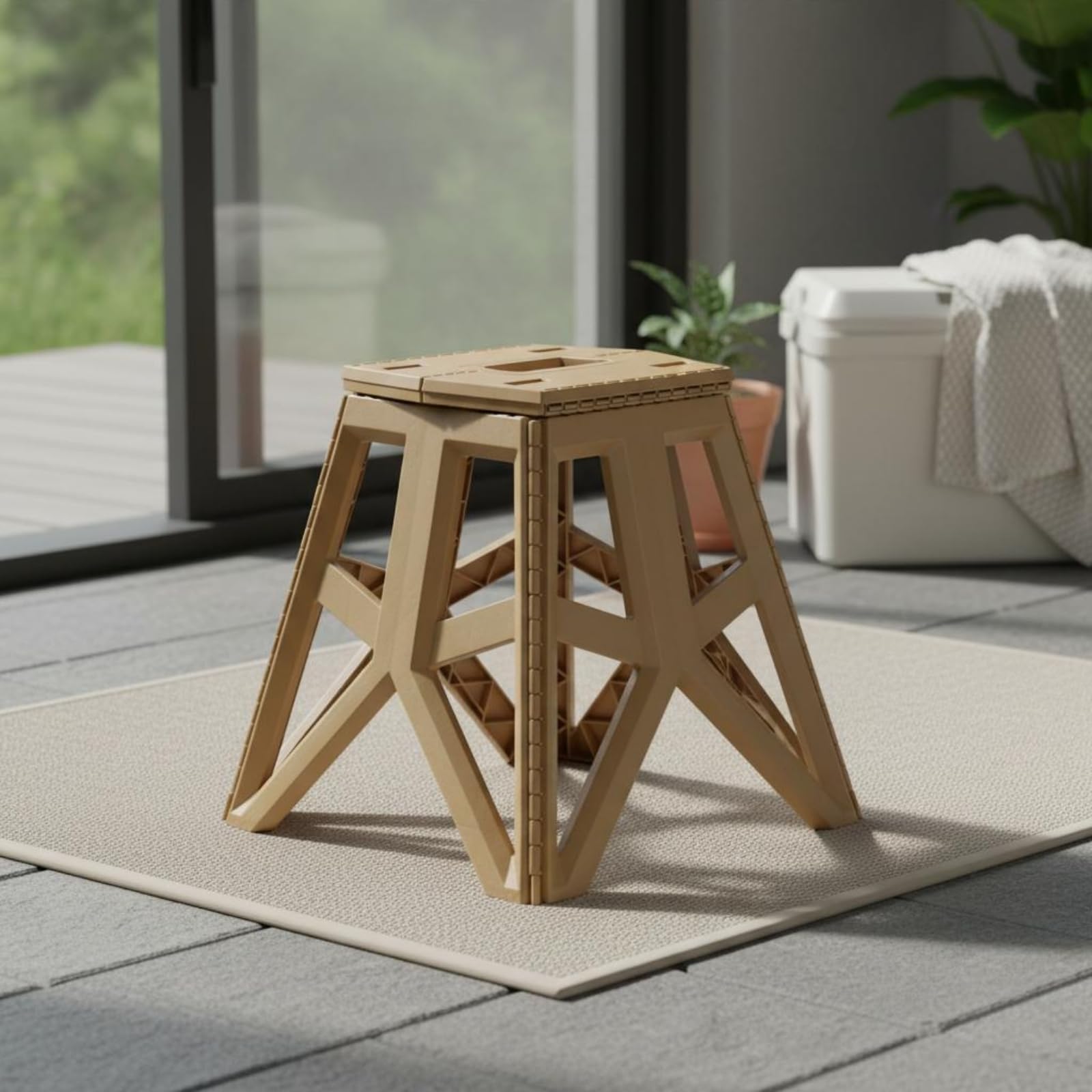 Taburete Plegable de Exterior Silla Camping Asiento Portátil Banco Compacto Asa de Mano Estructura Moldeada Material PP Adecuado para Barbacoa Excursión Exterior, Verde Militar