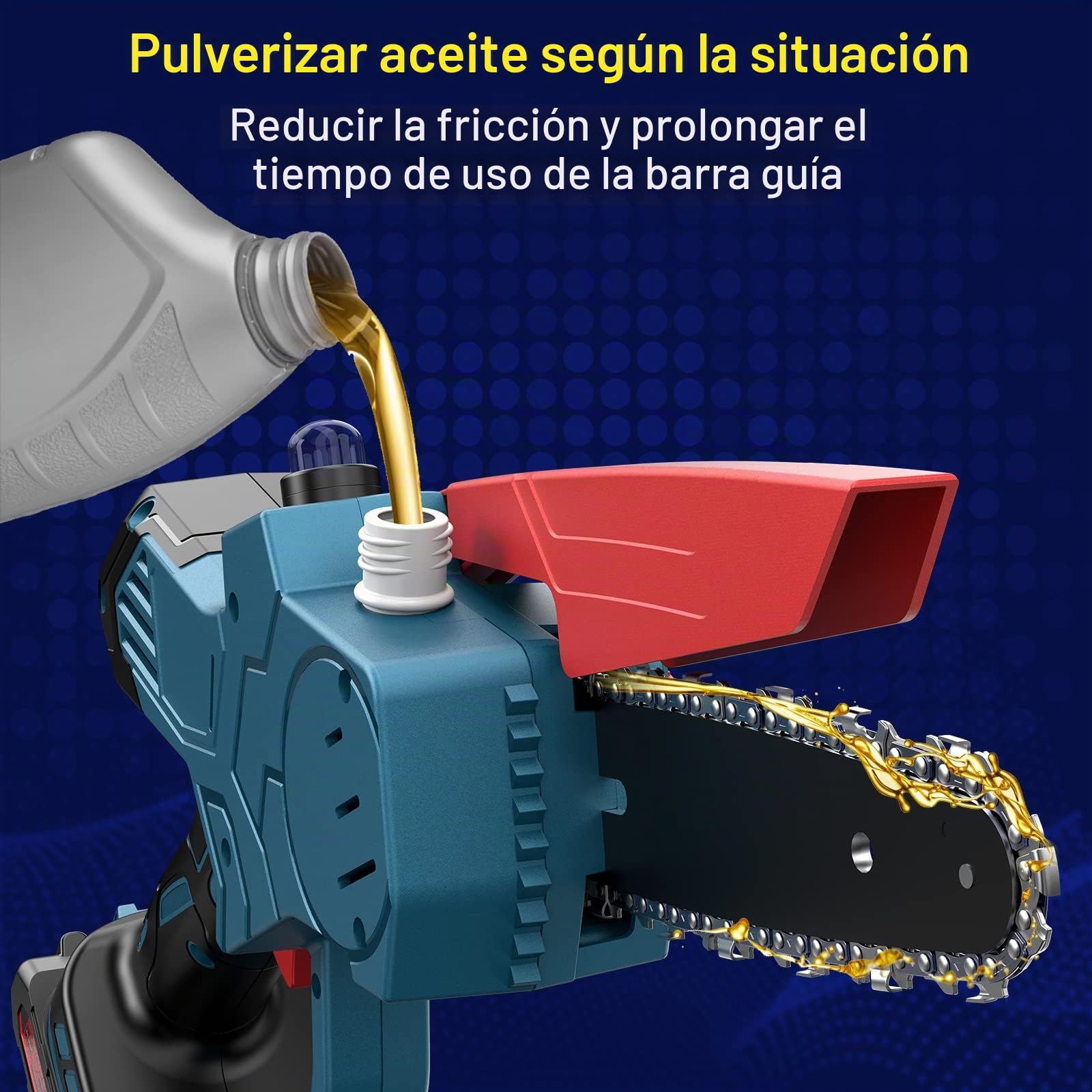 Bogseth Mini Motosierra Bateria 6 Pulgadas, Motosierra Eléctrica, Motosierra de Mano para Ramas, Rboles, Jardín, 2 Baterías, 2 Cadenas