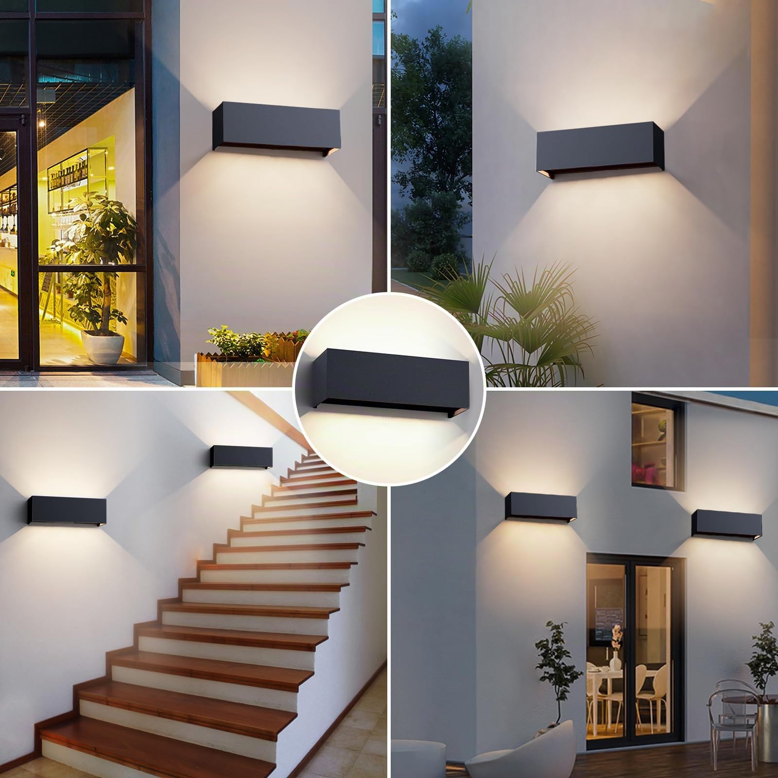 Klighten 30W Aplique de Pared Interior/Exterior,2PCS Aplique de Exterior 4000K Lámparas de Pared exterior de LED con ángulo de Haz Ajustable Aplique de Pared IP65,Antracita