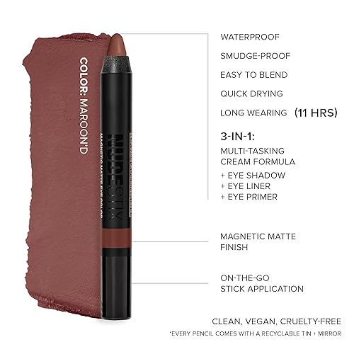 Vista 74 de Nudestix Magnetic Matte Eye Color – 3-in-1 Long-Wear Cream Eyeshadow Pencil, Eyeliner & Primer Waterproof, Budge-Proof Matte Finish Vegan &