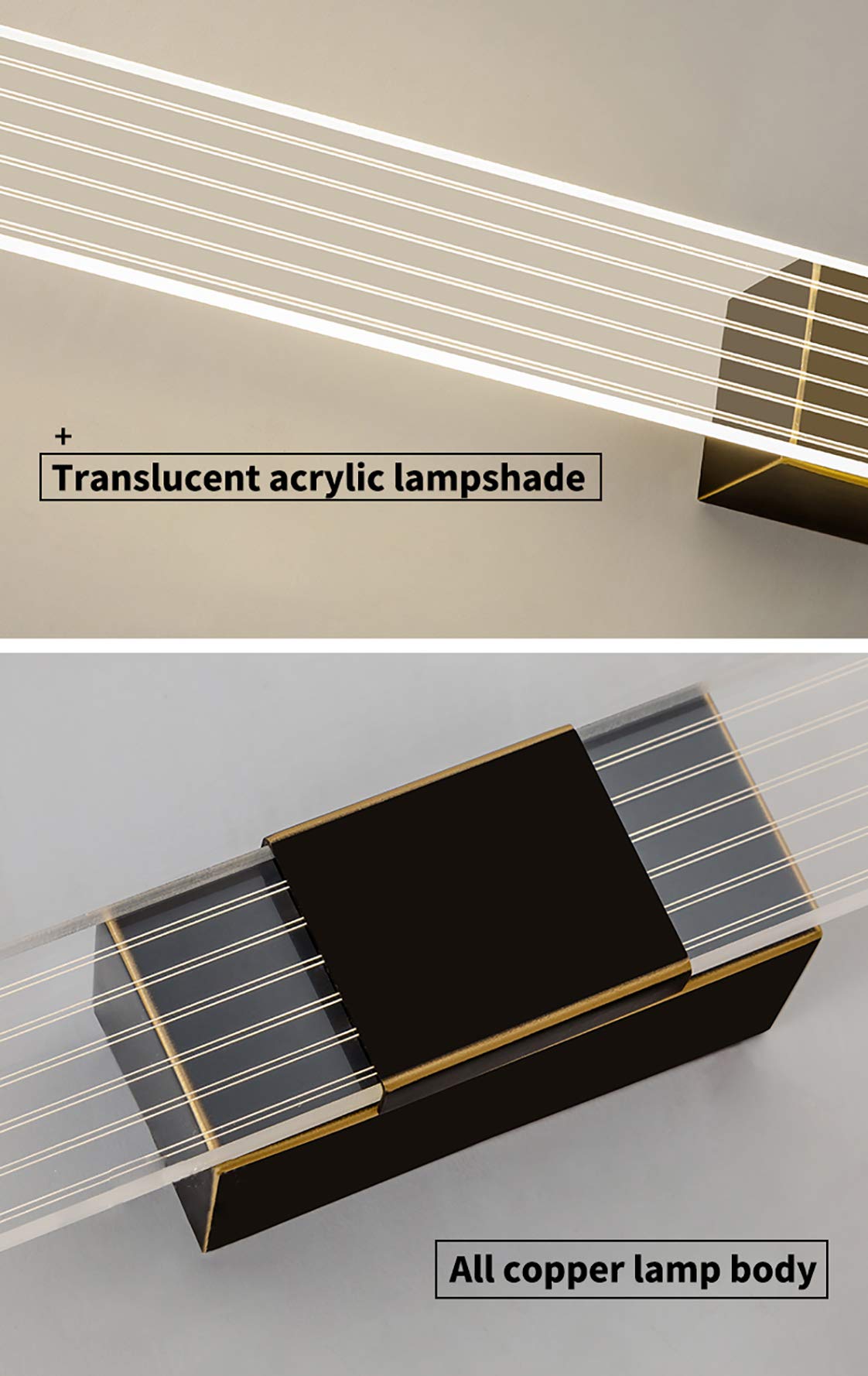 Lampe miroir salle bain à LED, luminaire mural pour miroir courtoisie, lumière neutre laiton, acrylique 4000K pour éclairage maquillage avec lampe miroir LED pour chambre à coucher