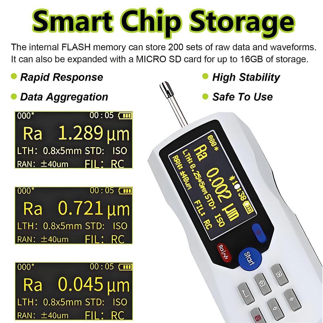 Probador Rugosidad Digital,Probador Rugosidad Superficial,Rango Medición 0,025 Um a 12,5 Um,Sonda Diamante,Pantalla LCD,para Detección Superficies White