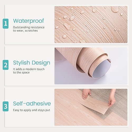 Miniatura 2 de Azulejos de suelo autoadhesivos de 30 pies cuadrados, azulejos de tablones de madera lavada para baño, cocina, sala de estar (36 x 6 pulgadas,