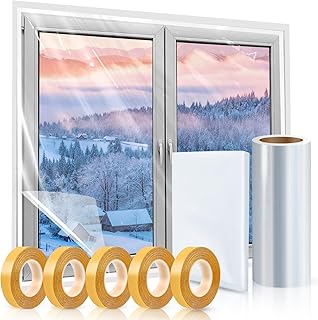 Window Insulation Kit, 63 × 394 Inch and 87 x 110 inch Plastic Window Covering for Winter, Window Insulation Film Window Wrap Insulation Windows Winterizing Kit with Double-Sided Tape