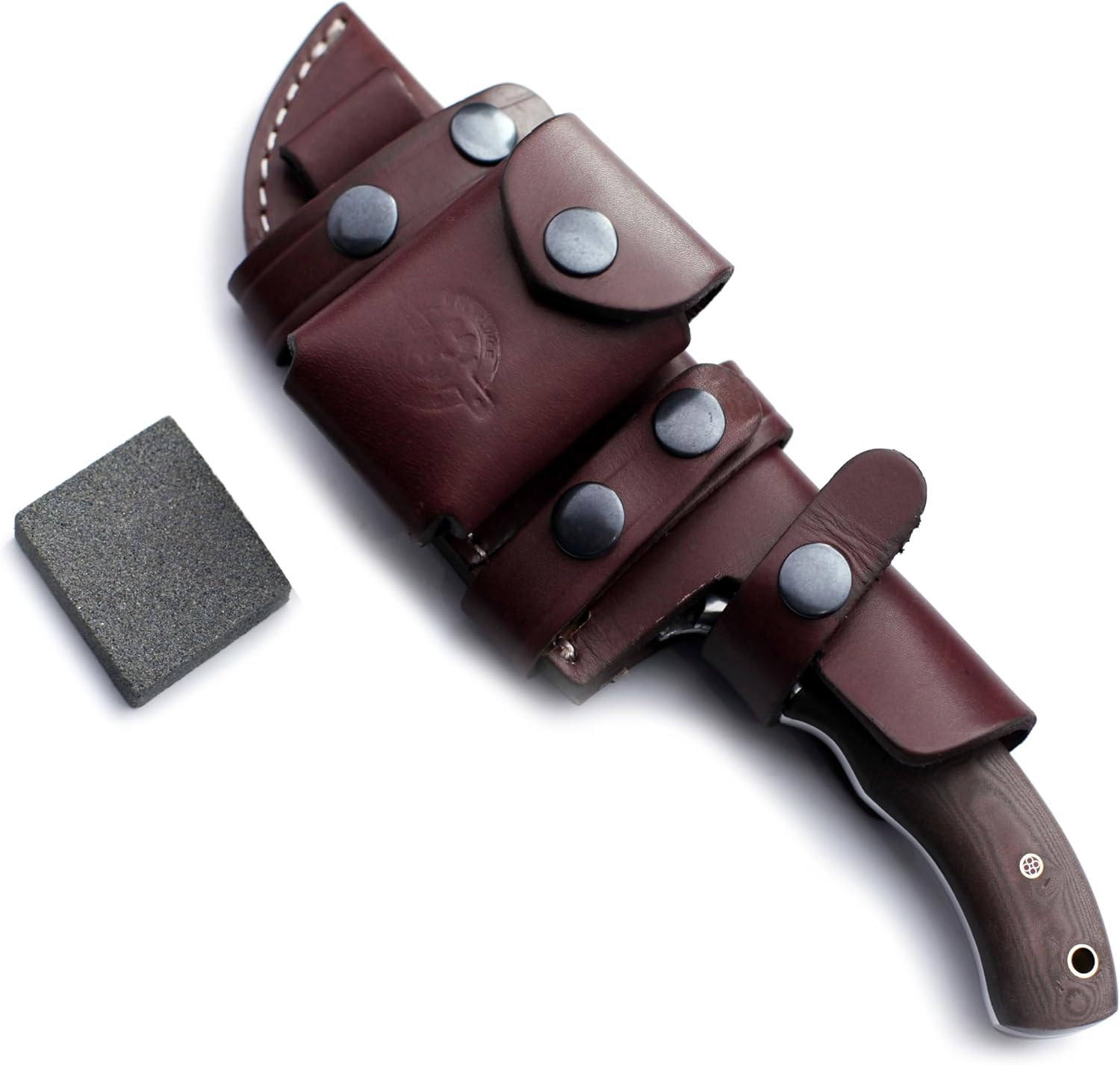 Handmade Damascus Steel Tracker Bowie Knife for Edc,Hunting,Bushcraft,Survival,Camping and Fishing with Saw Back Blade and Sharping Stone-Full Tang-Micarta Handle with Cowhide-Leather Sheath -DCX17-62