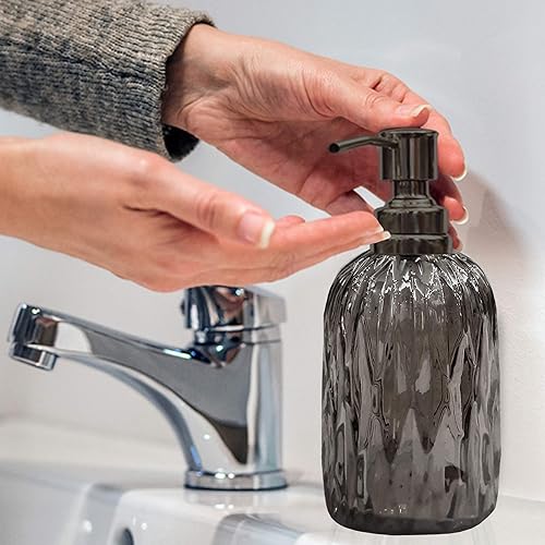 Miniatura 6 de nu Steel GLA328D-6 Glacier Collection - Botella dispensadora de jabón líquido recargable con acabado de metal negro para tocador de baño, encimera