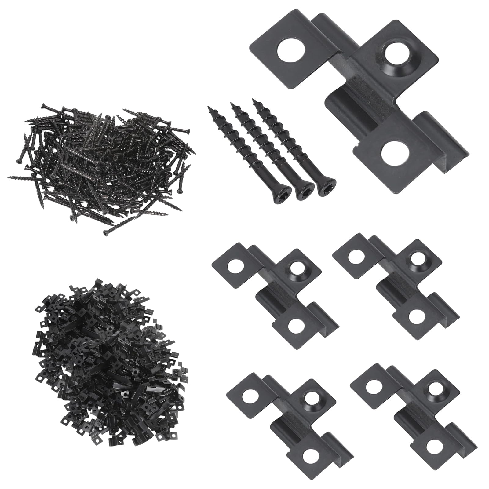 YORKING 200Pcs Composite Decking Clips 8mm Fastener Board Clip Composite Decorative Plate Hidden Fixing Fastener Metal Clip with 100 Stainless Steel Screw for Woodworking Floor Fixing