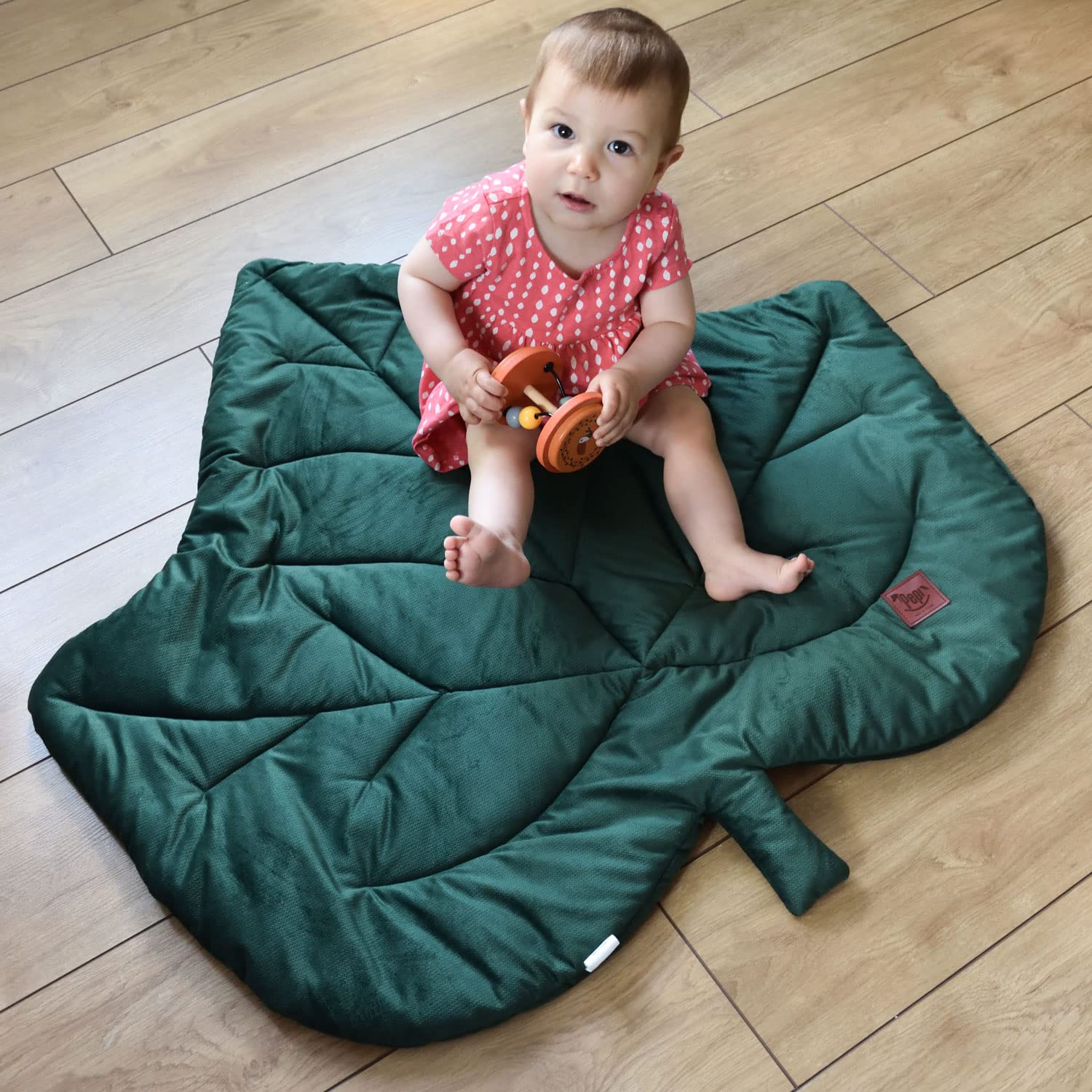 Krabbelmatte Baby Spielmatte Baby Schadstofffrei 100×90 cm - Blatt Krabbeldecke Spielmatte Kinder Velvet - Babymatte Krabbelmatte (Mint)