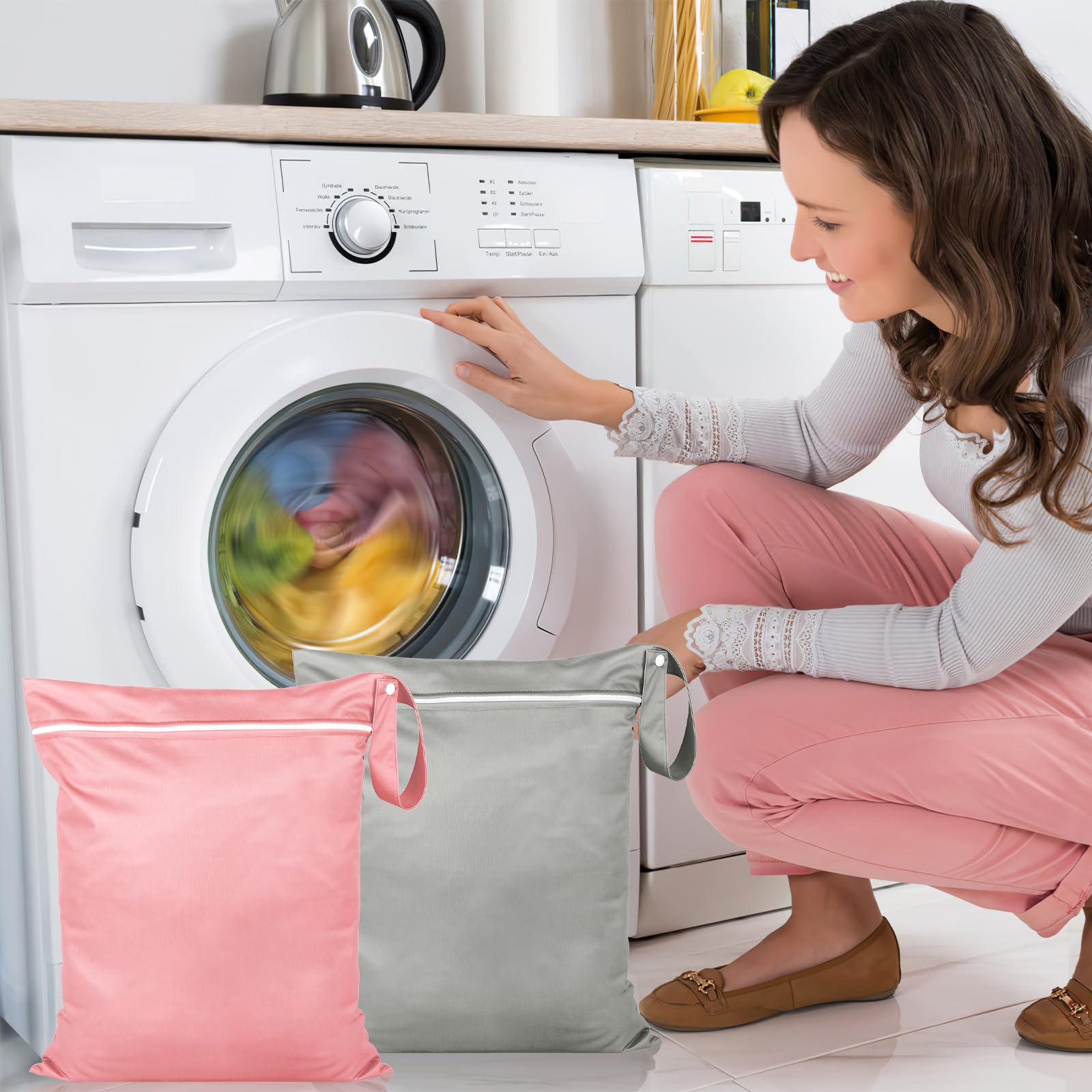 Torba impermeabile per nuoto 36x30 cm con chiusura lampo grigio rosa
