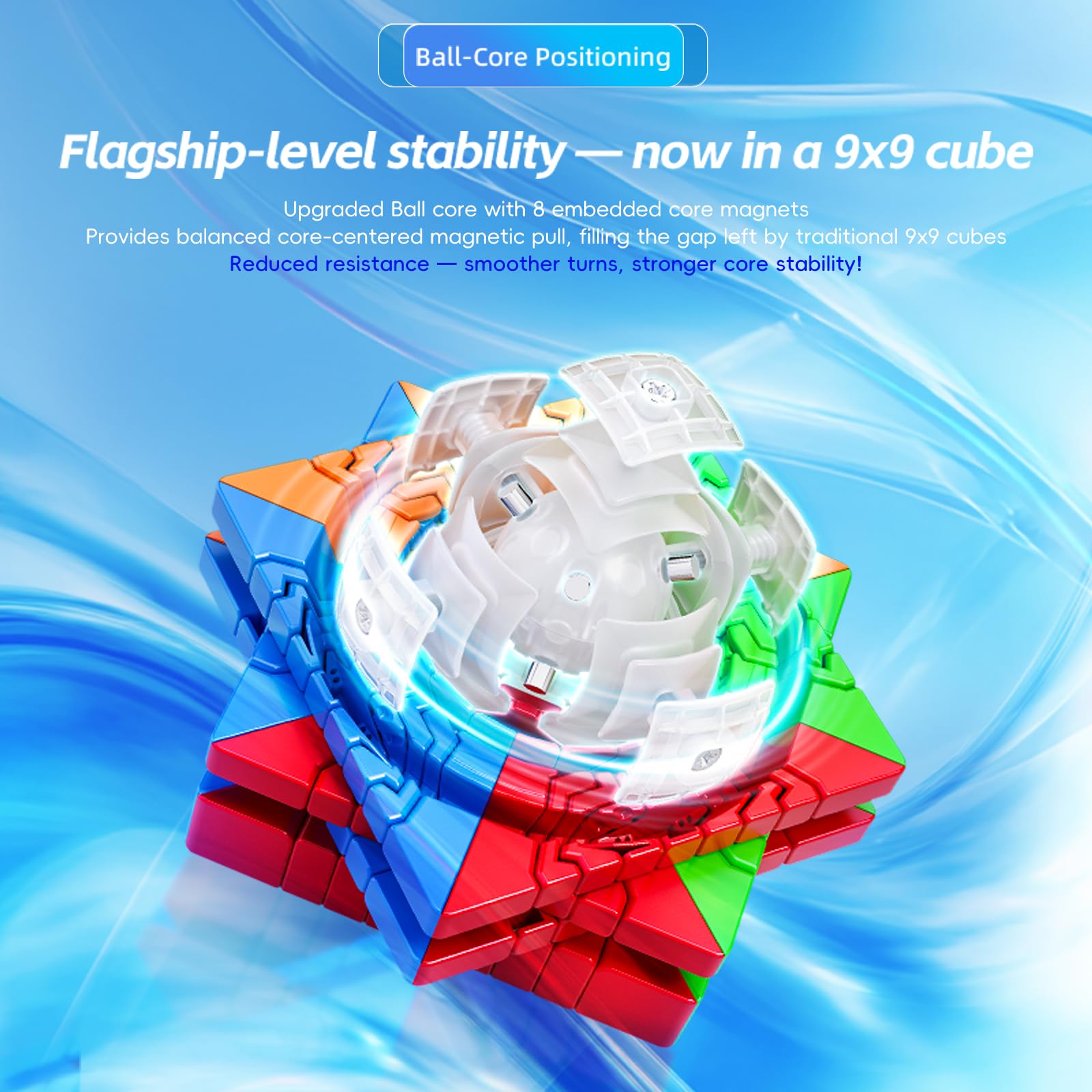 Moyu Meilong 9 x 9 m v3 Speed Cube Stickless 8x8x8 si muove rapidamente e senza intoppi (versione magnetica)