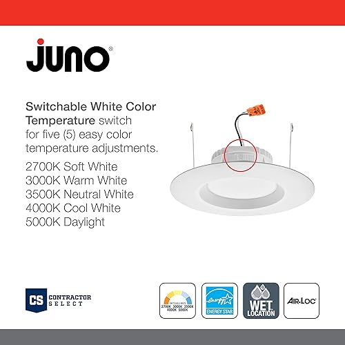 Miniatura 3 de Juno RB56 SWW5 MW M6 RetroBasics - Kit de molduras de luz descendente, LED blanco conmutable, moldura deflectora, CCT conmutable, 2700K, 3000K,