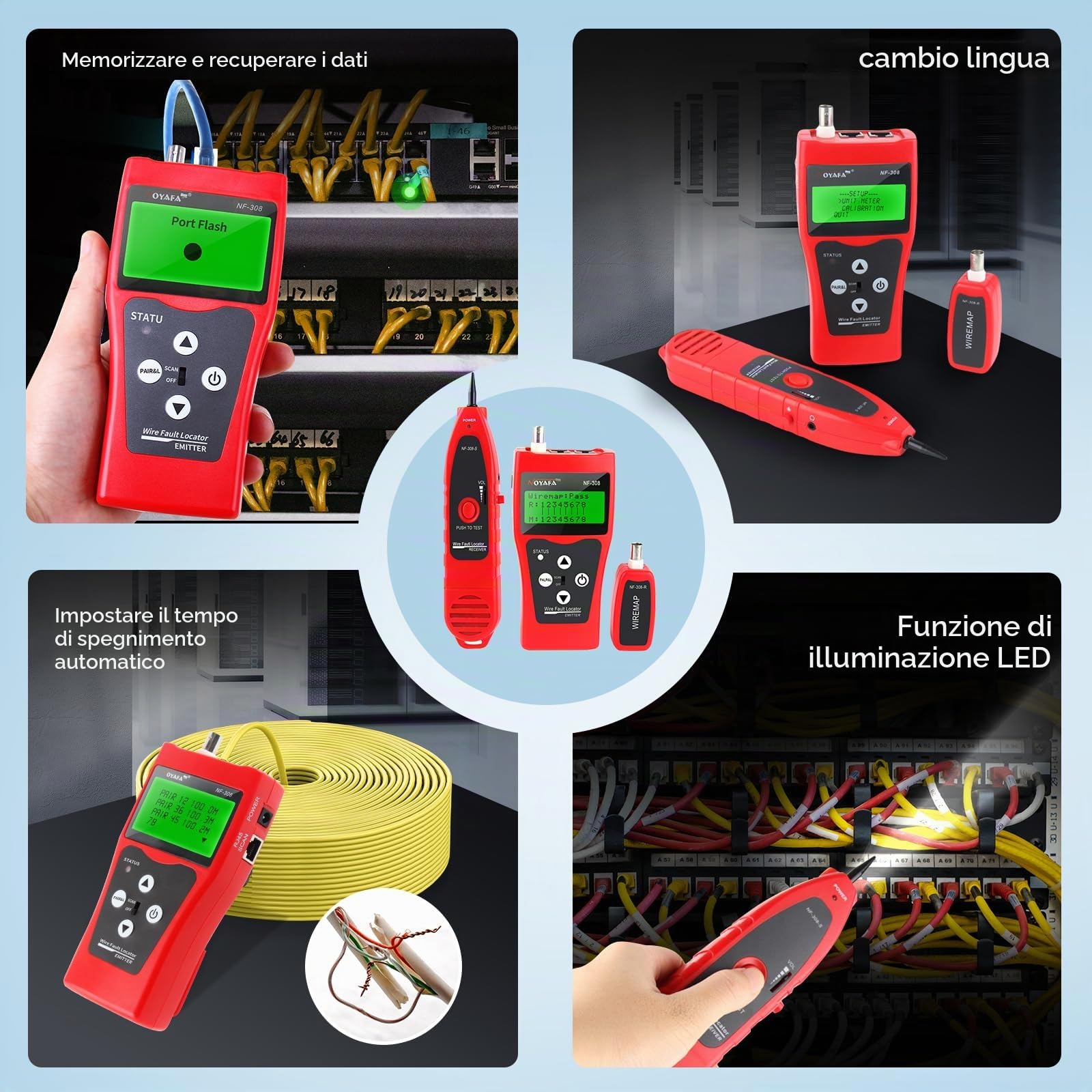NOYAFA Cavo di rete Tester NF-308S, test di lunghezza LAN, Ethernet Cable Tracker per RJ45 e RJ11