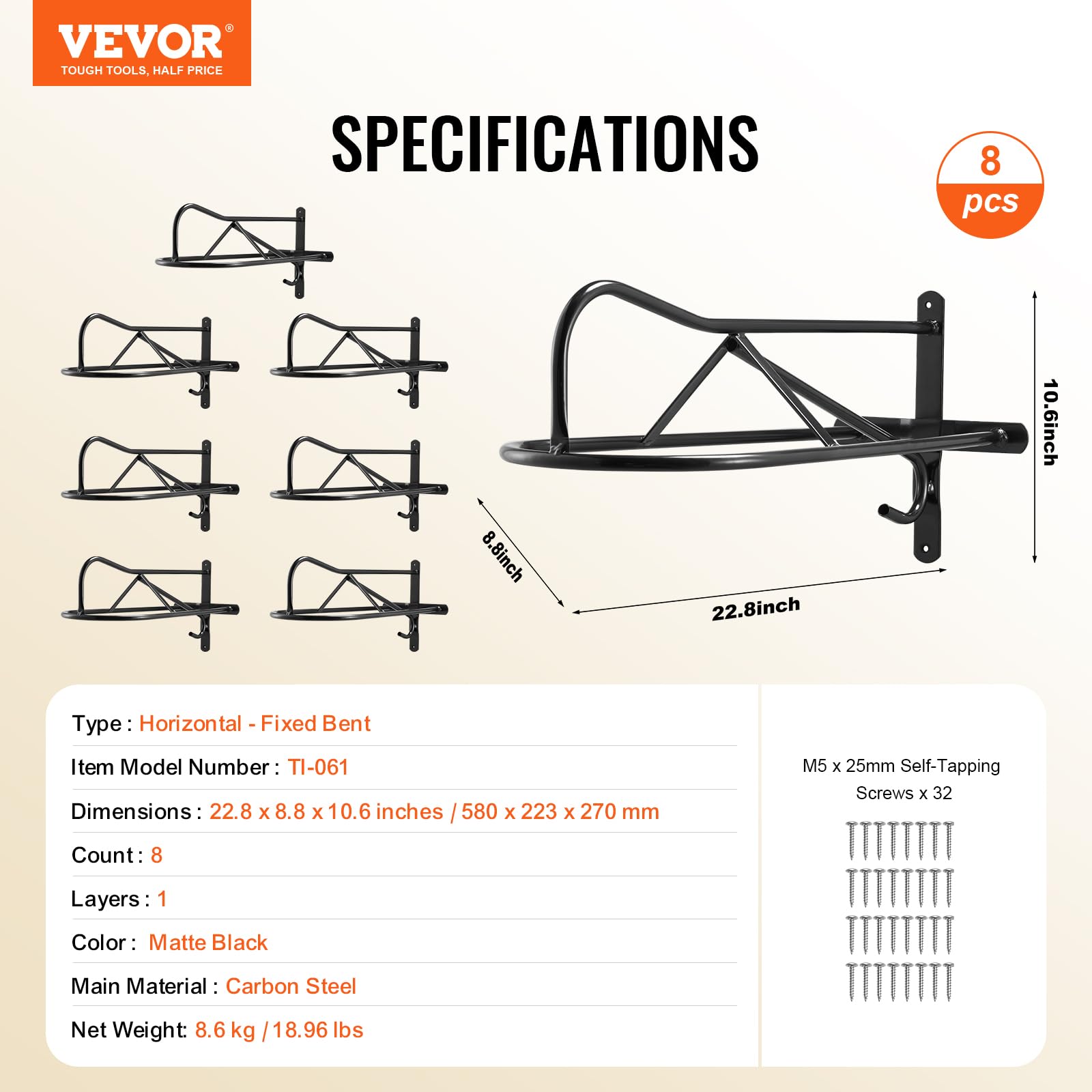 VEVOR 8 PCS Soporte de Pared para Sillín de Caballo 580x223x270mm, Soporte para Sillín de Caballo con Barra de Almohadilla, Soporte Portátil para Sillín Inglés y Occidental para Jardín Ecuestre, Negro