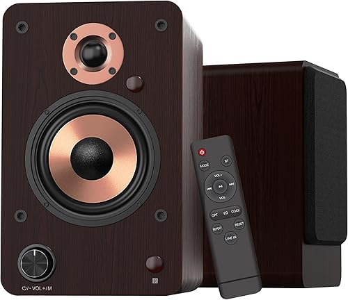 Miniatura 9 de LONPOO Altavoces de estantería alimentados para tocadiscos, monitores de campo cercano activos Bluetooth de 2.0 canales con tweeter de cúpula de