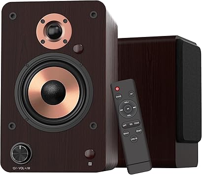 LONPOO 100W HiFi Active Bookshelf Speakers with Bluetooth, 4 Aluminum Woofer, 12MM Wooden Cabinet, DSP-Tech, Optical/RCA/USB/AUX for TV PC Turntable LP-42M