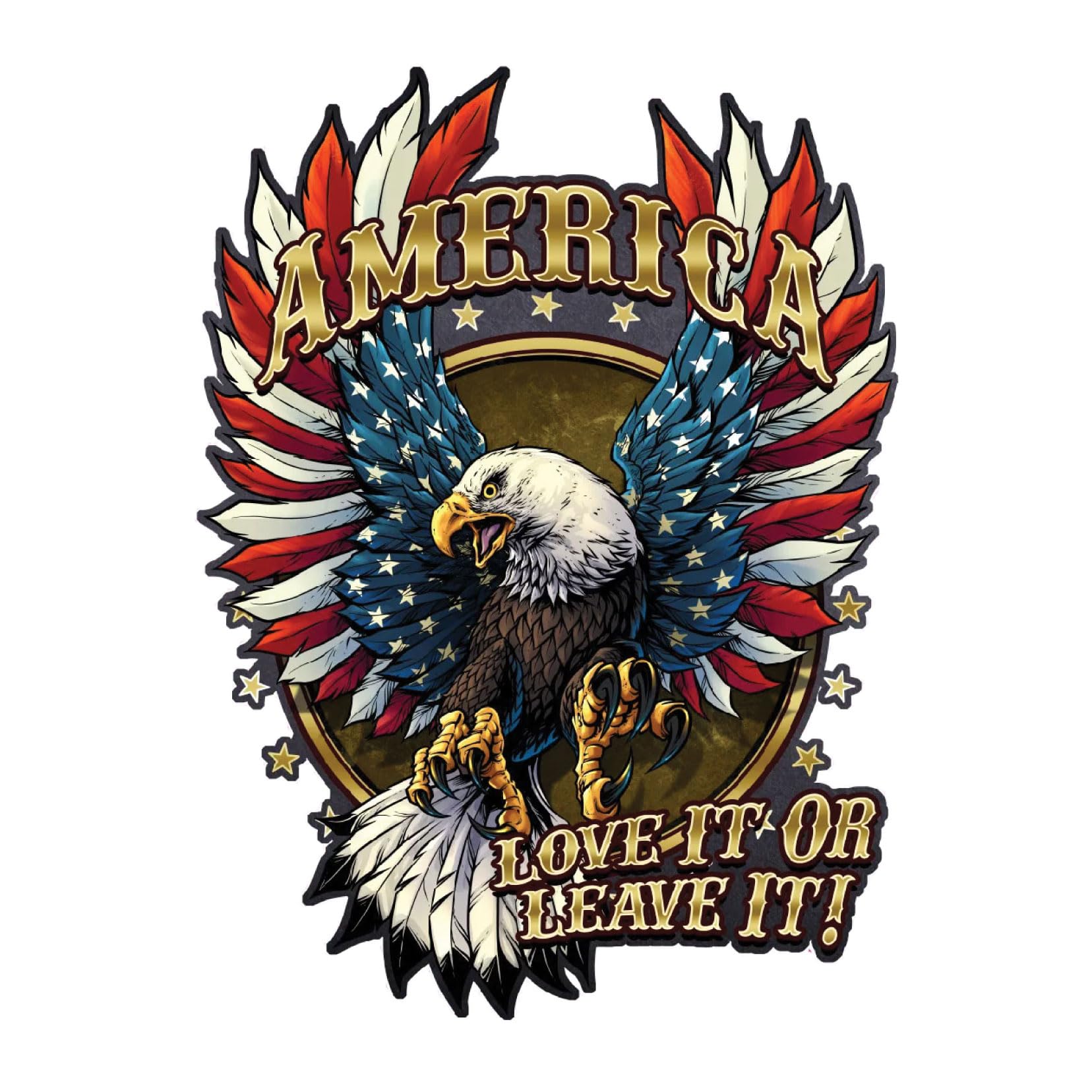 Bad Fish Custom DecalsDistressed Patriotic American Flag Eagle Love It or Leave It Gloss Vinyl Waterproof Indoor Outdoor