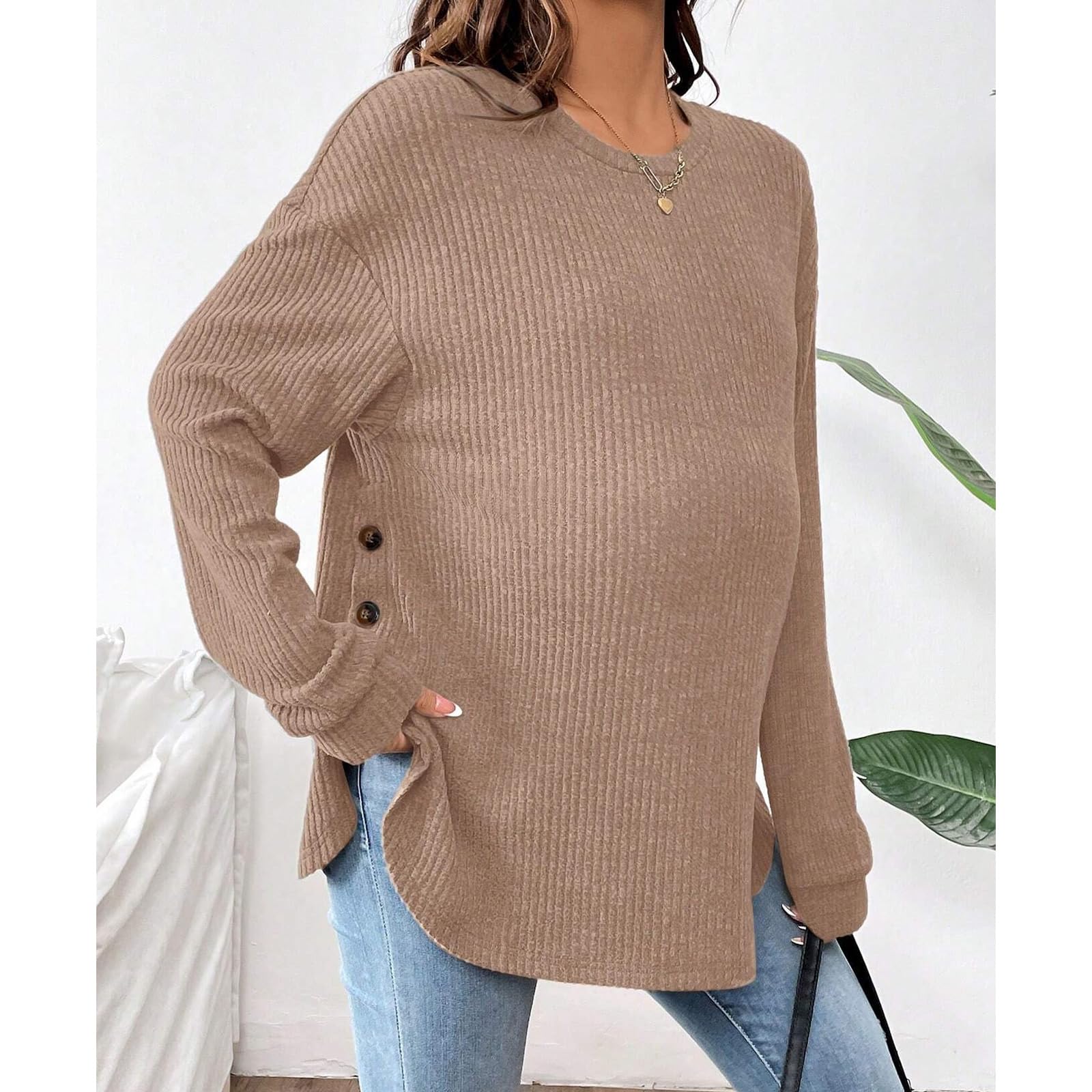 Comodo Pullover Premaman Tessuto Morbido Casual Inverno Gravidanza Top Shirt Traspirante Girocollo Design Poliestere Spandex Pullover Premaman