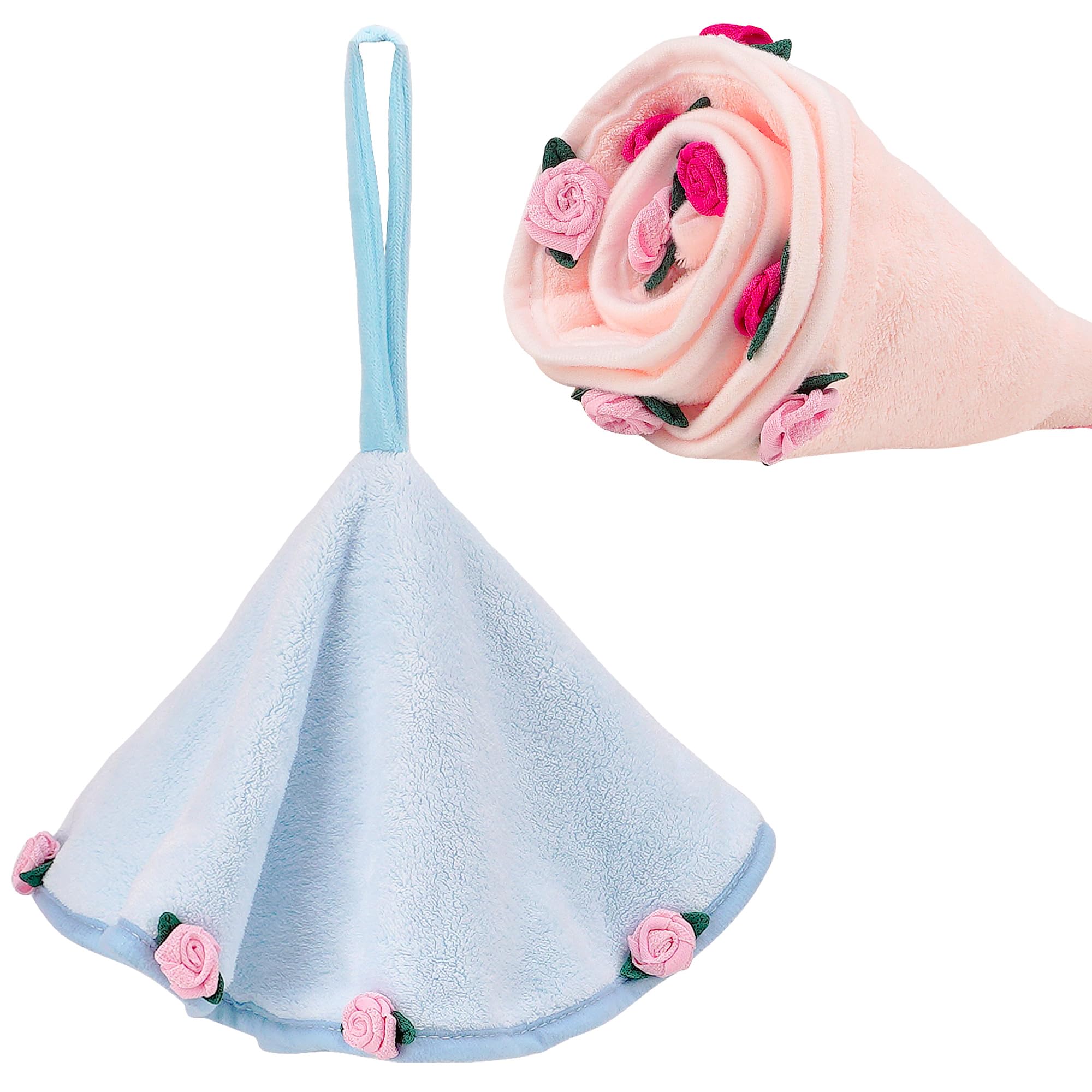 Essuie-mains en polaire corail lot de 2 serviettes suspendre rose 3D cuisine
