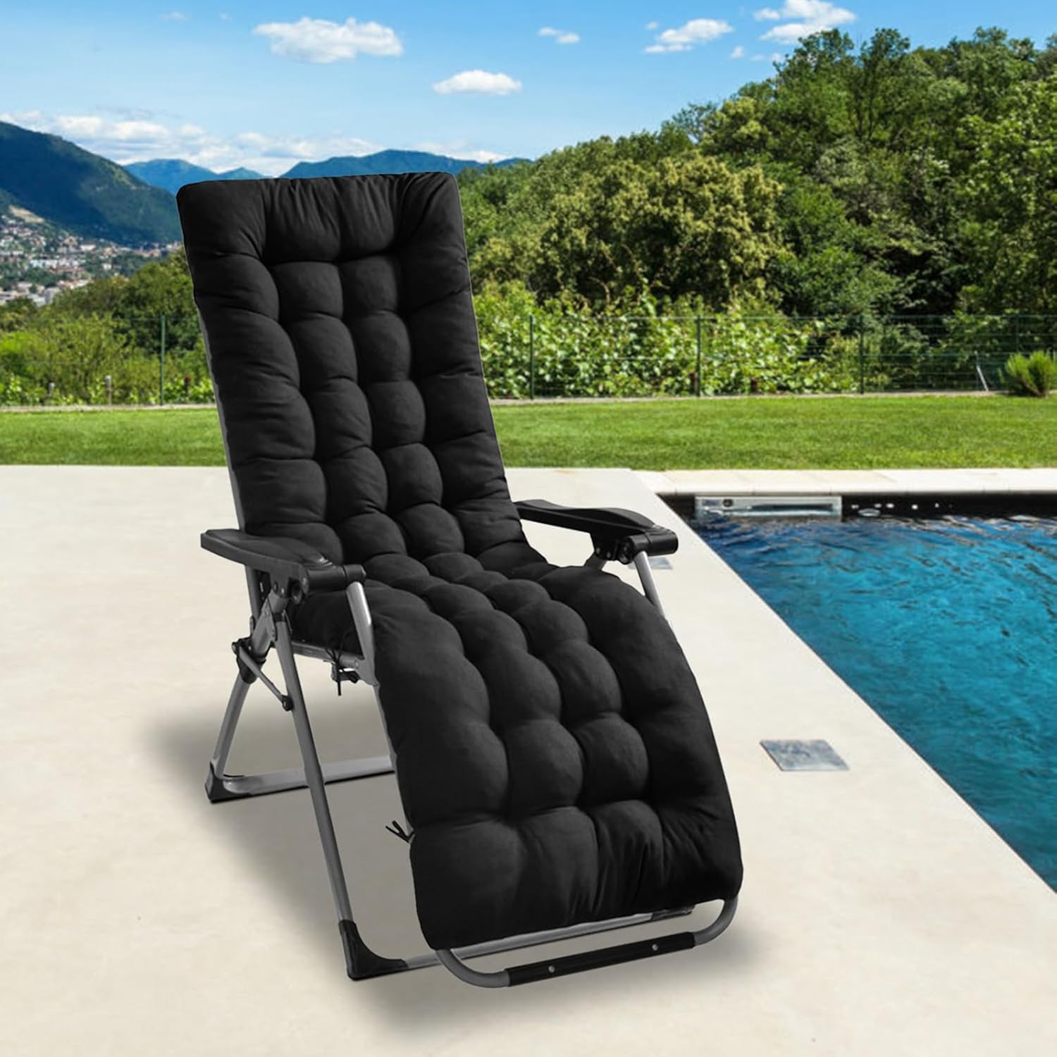 Black Polyester Chaise Lounger Cushion for Outdoor Recliners