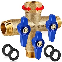 Boltigen 3 Way Garden Hose Splitter with Full Flow Port Heavy Duty Brass Water Hose Splitter 3/4'' GHT "+" Type Hose Connector Fitting Shut off Diverter Control Valve, for Outdoor Faucet Irrigation
