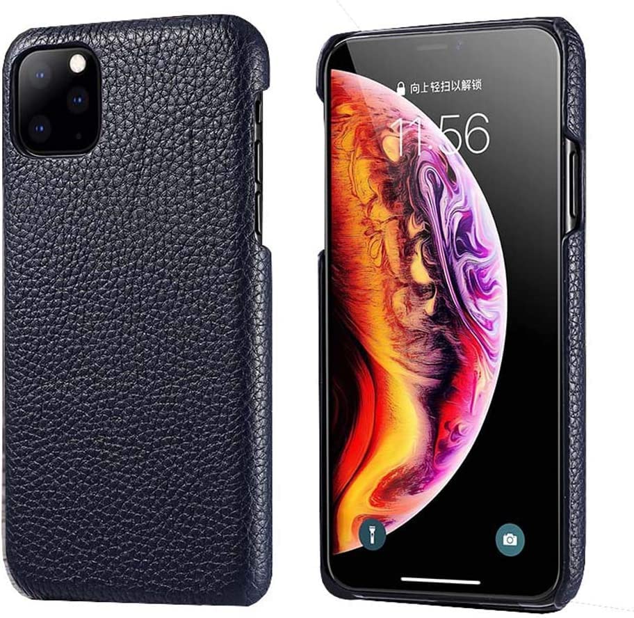 Funda para iPhone 11 de cuero genuino azul con textura litchi ultrafina de 6.1 pulgadas
