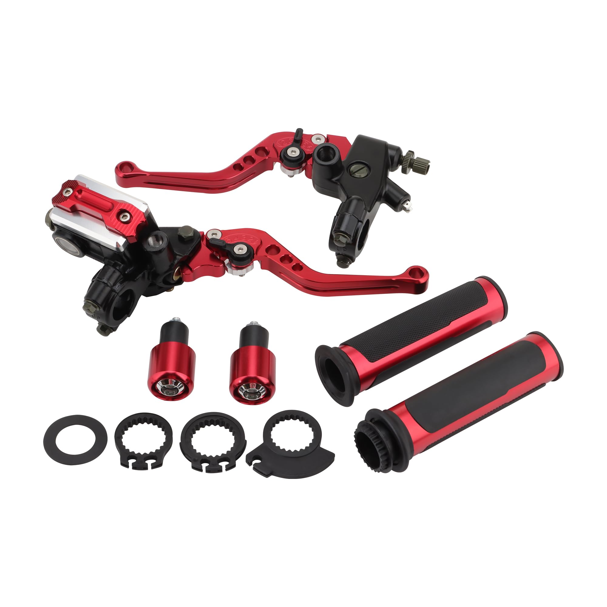 GOOFIT 22mm rouge universel frein embrayage levier guidon frein maître cylindre barre de poignée à main extrémités réservoir leviers de frein ensemble Remplacement pour Dirt Bike Scooters