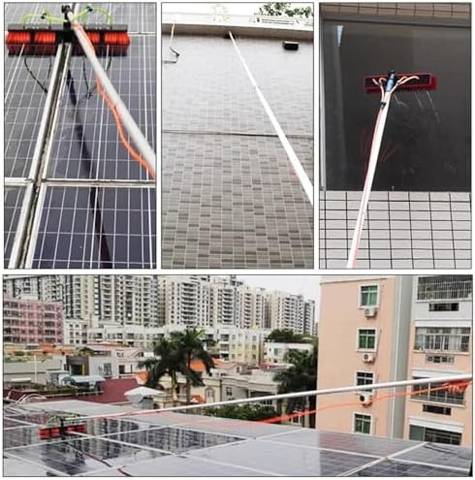 Kit profesional de limpieza de ventanas de 30 pies con cepillo ajustable de 180° y cepillo de 35 cm para paneles solares, techos de conserva, limpieza de fachadas de alto alcance