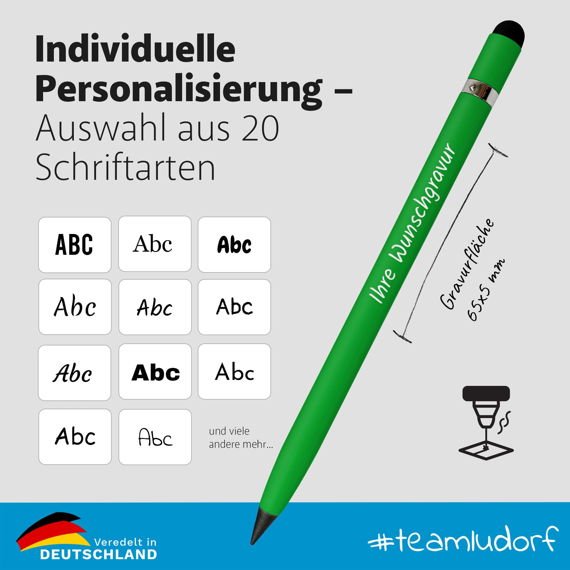25 x CAPPA MIX GrafitStift personalisiert mit Gravur aus Aluminium mit Stylus, Schutzkappe und Radiergummi (25 Stück)