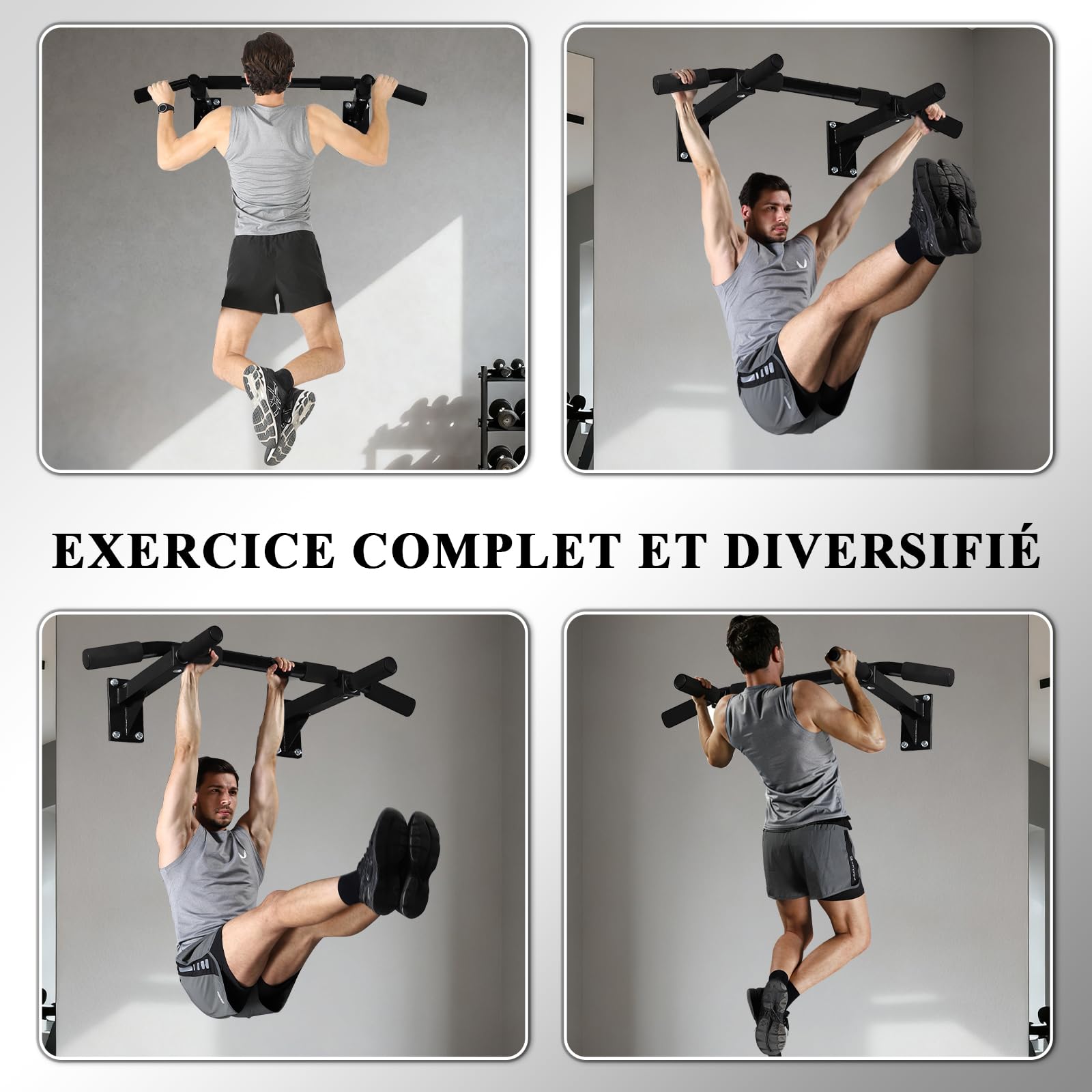 ISE Barre de Traction Murale, Barre de Tractions Murale, Barre Tractions Fitness, Fixation Plafond Economiser Espace, Multi-Grip Pull Up Bar, Barre a Traction Musculation Stable Capacité Elevée