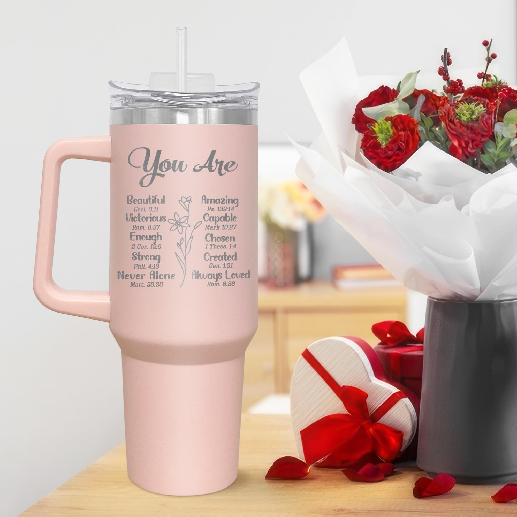 Cadeau Chrétien De 591 Ml Pour Femme, Cadeau De Saint-Valentin Pour Elle, Gobelet Inspirant Pour Femme, Tasse à Café Isotherme Avec Couvercle Avec Verset De La Bible