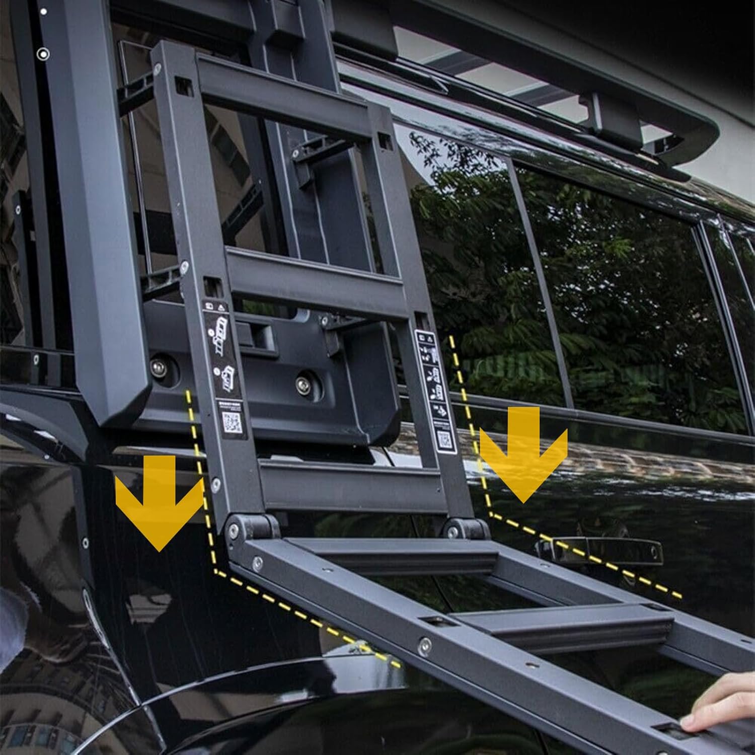 Foldable Liftable Ladder Protective Frame Fit for LR Defender 90/110/130 2020-2025 Luggage Ladder Rack Side Access Ladder Roof Rack Side Window（Black） (Matte Black)