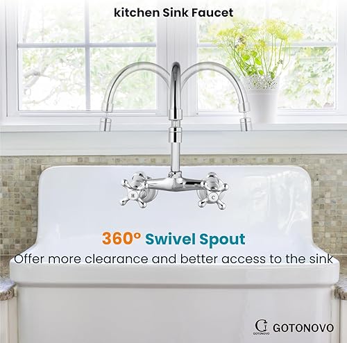 Miniatura 4 de gotonovo Grifo de fregadero de cocina cromado pulido, montaje en pared, 6 pulgadas, distancia de orificio ajustable, grifos de pared de cocina, caño