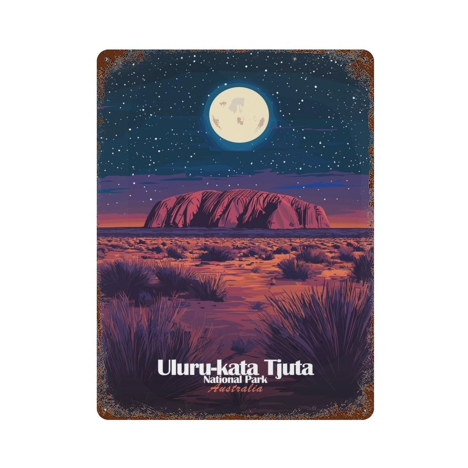 Uluru-Kata Tjuta National Park Rusty Metal Tin Sign 15.7"x11.8", for Basement, Hobby Room And Garage Decor, Retro Wall Decor