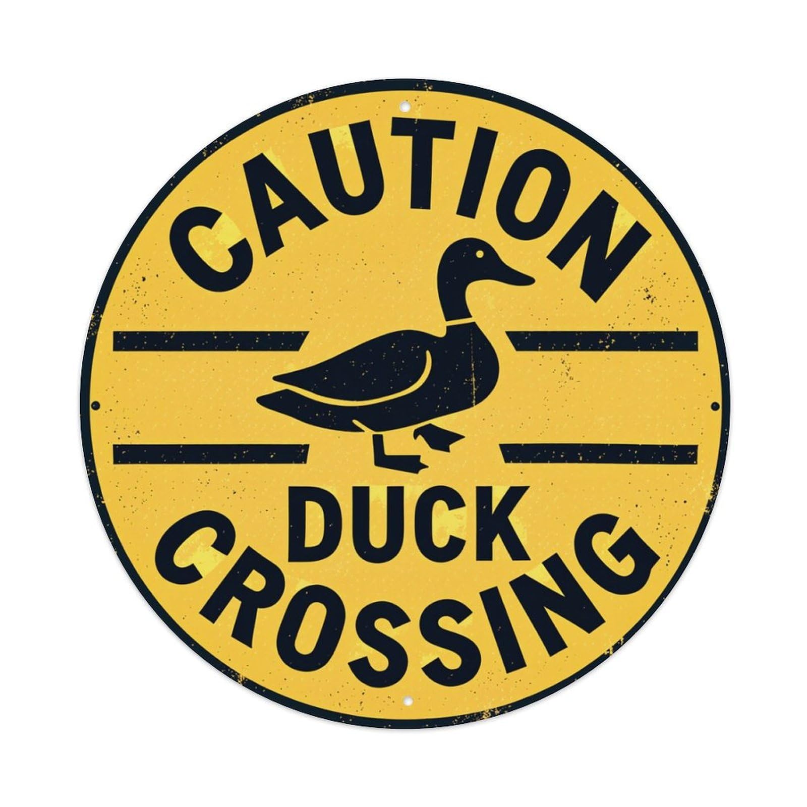Caution Duck Crossing Sign Pattern Round Tin Sign Retro Metal Sign for Cafe Bar Pub Home Game Room Gym Club Wall Decoration Vintage Metal Poster 8x8 Inch