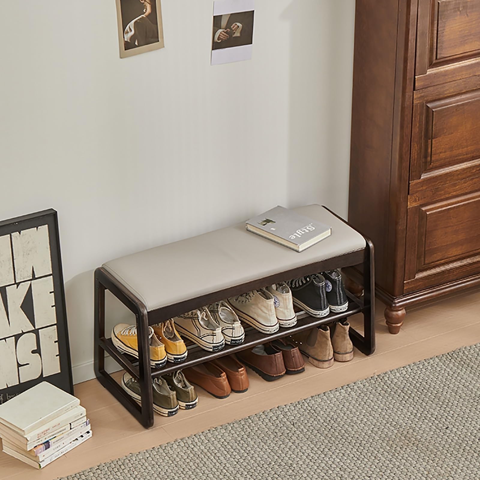 SDCFFC Shoe Benchs with Storage and Seating Small Bench Seat for Entryway Small Cubby Entryway Rack Shelves Stackable Organizer Upholstered Bench,Ideal for Home