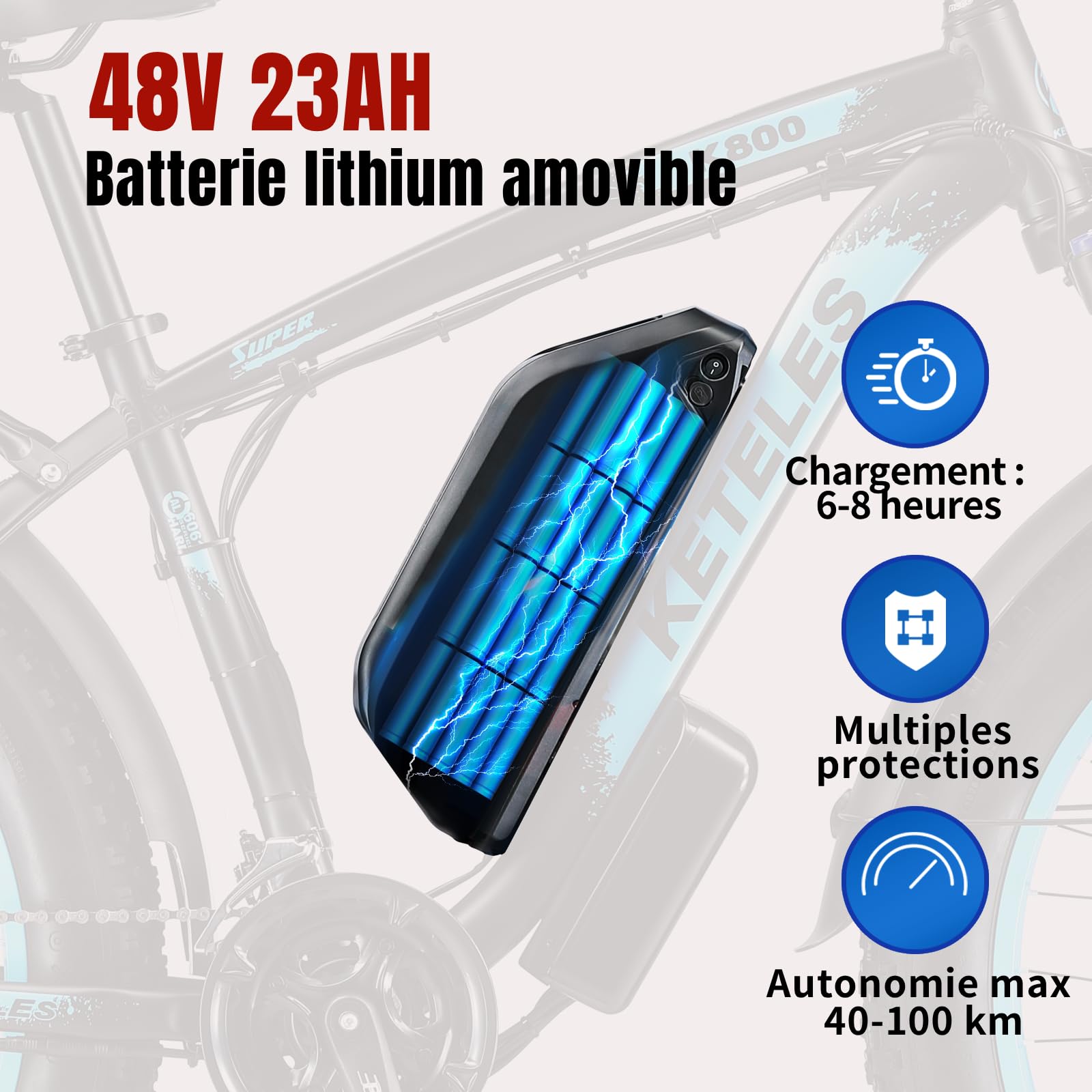 vélo électriques Homme Femme, Batterie 48V 23 Ah autonomie jusqu'à 40-90 km VTT Electrique, 21 Vitesses Freins à Disque Hydrauliques, 26x4.0 pour Montagne et trajets Quotidiens