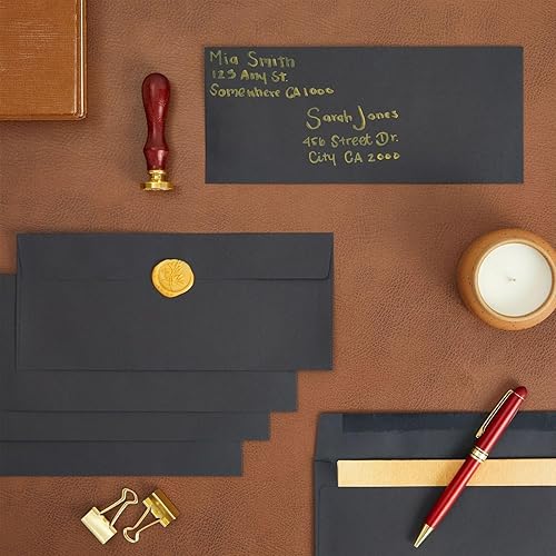 Miniatura 5 de Juvale Sobres negros Sobres de cartas a granel para correos personales y comerciales Solapa cuadrada y sello engomado Paquete de 100 unidades