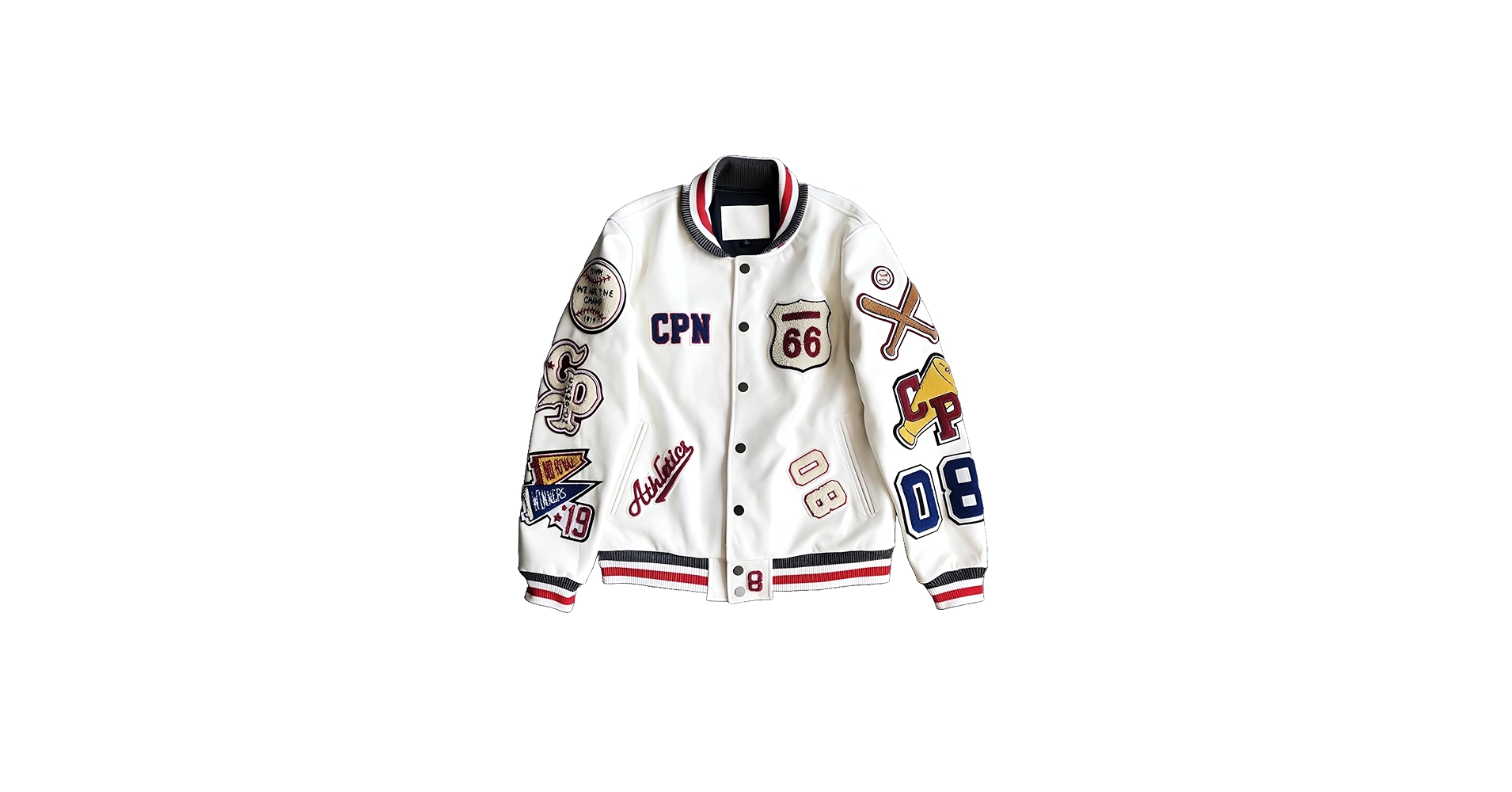 Men's Varsity White Wool Body White Faux Leather Sleeves